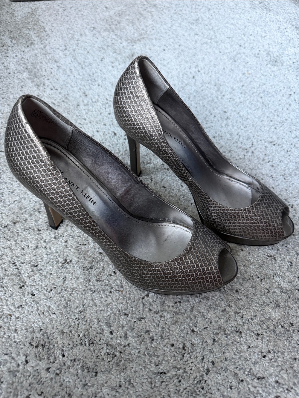 Anne Klein Metallic Bronze Peep-Toe Heels
